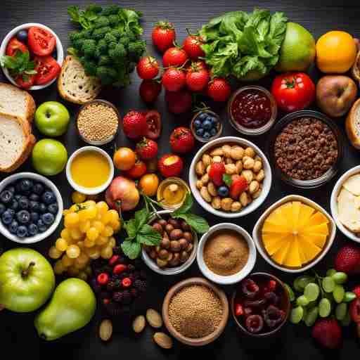 Immagine di un tavolo imbandito con varie opzioni di alimenti ricchi di antiossidanti per una dieta bilanciata