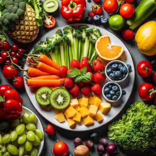Immagine di un piatto colorato con verdure e frutta, fonti ricche di antiossidanti, per una dieta salutare