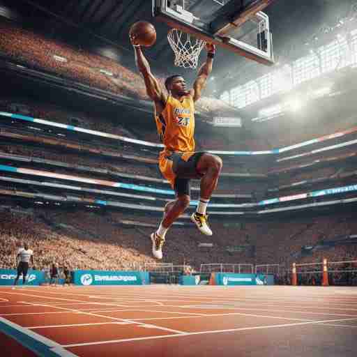 Un atleta che esegue un salto verticale impressionante, evidenziando forza e potenza