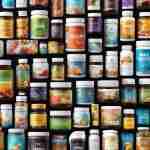 Un collage di diverse confezioni di integratori alimentari colorate e attraenti, con una varietà di marchi e tipologie.