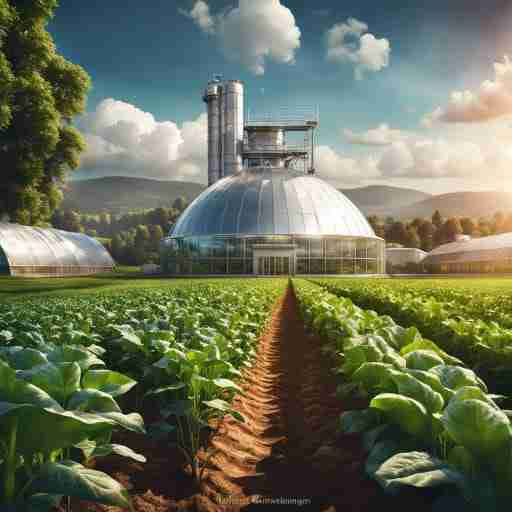 Un'immagine di un campo o di un'area agricola biologica con le etichette "Bio" e "Non OGM" ben visibili, insieme a un'immagine di un laboratorio di controllo qualità.