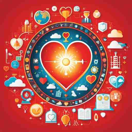 immagine iconica e significativa: un cuore luminoso al centro, circondato da icone che rappresentano successi, scienza e consigli per una salute cardiaca ottimale. Ogni icona racconta una parte della storia, dalla testimonianza di successi personali alla solida base scientifica e ai preziosi consigli per una vita sana. Lo sfondo è luminoso e promettente, riflettendo la speranza e l'ottimismo per un futuro cardiaco radiante.