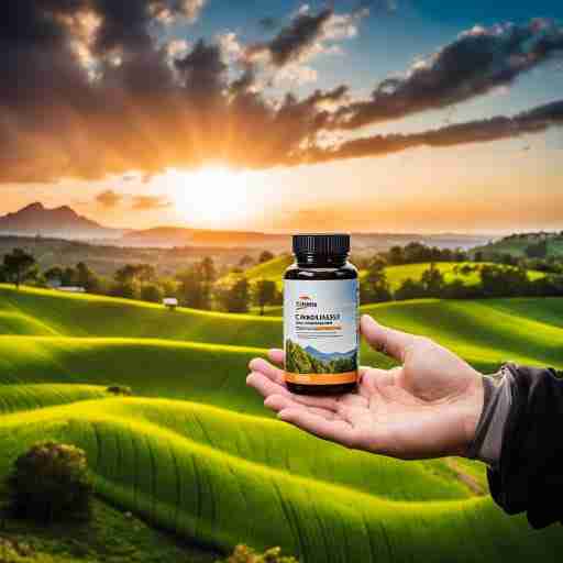 Benefici degli Integratori per la Salute Oculare: Una Visione Chiara del Futuro - Immagine di una mano che regge una bottiglia di integratori con un paesaggio luminoso sullo sfondo