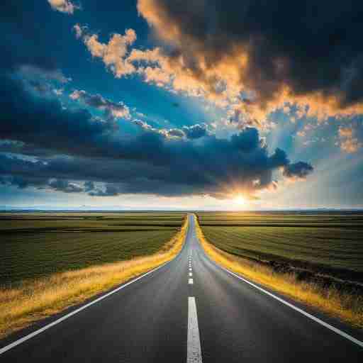 Conclusioni e Prospettive Future: Illuminiamo il Cammino verso Occhi Sani e Radianti - Illustrazione di una strada che si estende verso un orizzonte luminoso, simboleggiando il futuro della salute degli occhi