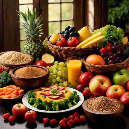 La Tua Piastra per un Cuore Felice: Consigli per una Dieta Equilibrata - Un piatto colorato e variegato con una selezione di alimenti sani e freschi, simboleggiando una dieta equilibrata per la salute del cuore.