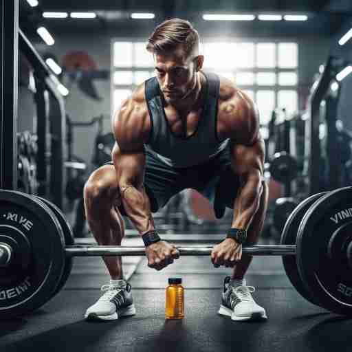 Un atleta che si prepara per l'allenamento con un integratore pre-allenamento.