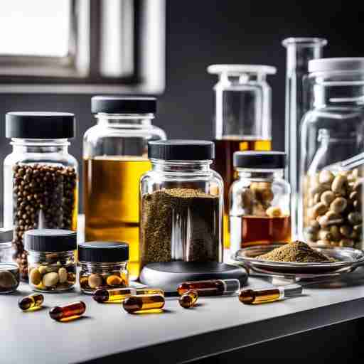 Laboratorio con barattoli di integratori per la salute articolare