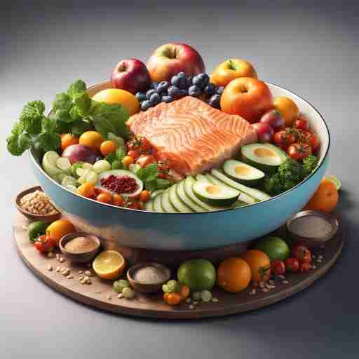 Un'immagine di un piatto bilanciato con tutti i nutrienti essenziali. Illustra visivamente come evitare carenze nutrizionali durante la dieta chetogenica, enfatizzando l'equilibrio e la varietà alimentare.