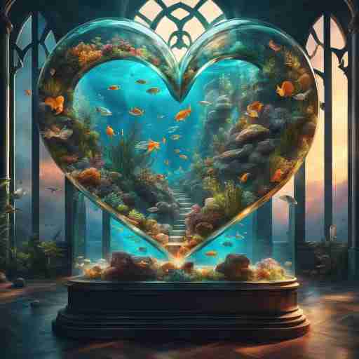 Un'immagine di un cuore stilizzato a forma di acquario con dentro dei pesciolini. Mette in evidenza il ruolo benefico degli omega-3 nella salute cardiovascolare, associandoli positivamente alla dieta chetogenica.