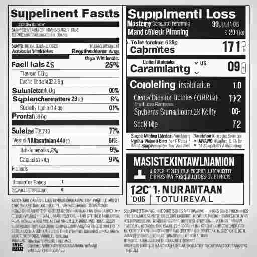 Un'illustrazione di un'etichetta di un integratore per la perdita di peso con evidenziati i vari elementi informativi obbligatori, come gli ingredienti, le istruzioni per l'uso e le avvertenze. Accanto all'etichetta, potrebbe essere presente un'icona rappresentativa di un organismo di regolamentazione o di sicurezza