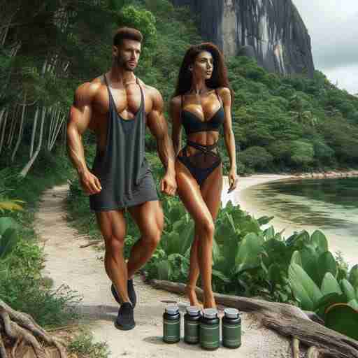 Niacina o Vitamina B3 il migliore integratore per il benessere. una coppia uomo donna con fisico scolpito in abbigliamento sportivo che passeggiano