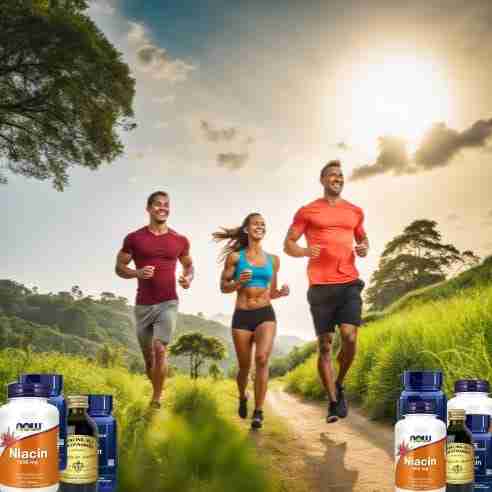 Scopri i migliori prodotti di integratori di niacina o vitamina B3. Alcune persone che corrono allegramente in una stradina immersa nel verde