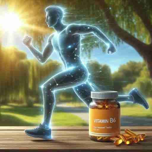 Ricette Vitamina B6: Consigli per una Dieta Ricca. Scopri i Benefici e i Cibi da Includere. Un'immagine che mostra una persona che corre con energia nel parco, con un testo che collega l'assunzione di vitamina B6 a una maggiore vitalità e resistenza.