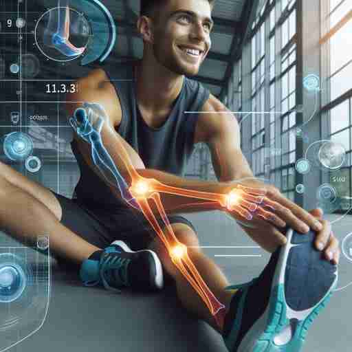 Conclusioni sul collagene atleta che fa stretching dopo l'allenamento, con immagine sovrapposta che mostra l'azione del collagene