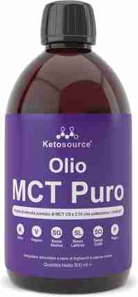 Olio MCT puro Ketosource foto integratore, PUREZZA MASSIMA: fonte di elevata purezza di MCT che potenziano i chetoni con purezza del 99% o superiore. Questa fonte combina trigliceridi a catena media che potenziano i chetoni C8 e C10