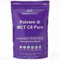 Polvere di MCT C8 Puro foto dell’integratore, AUMENTA I CHETONI 4X: Ha un contenuto di chetoni del 70% che potenzia Olio MCT C8. Questo è il più alto di qualsiasi altra polvere a base di trigliceridi a catena media