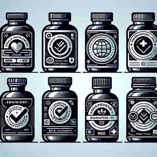 Informazioni sulla Sicurezza e sulla Regolamentazione degli Integratori di MSM. Icone o grafici che rappresentano le normative e le certificazioni di sicurezza degli integratori alimentari. Immagini di etichette di prodotti che mostrano ingredienti approvati e sicurezza garantita.
