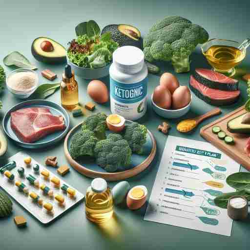 Le migliori opzioni di integratori chetogenici disponibili in Italia. immagine di alcune tipologie di confezioni di integratori e alcuni cibi associati alla dieta chetogenica