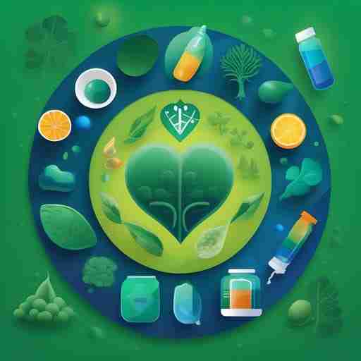 A cosa serve la spirulina: un superfood per il benessere Una composizione artistica che mostra la spirulina in diverse forme (polvere, compresse, liquido) circondata da icone rappresentative dei suoi benefici: un atleta, un cuore, un cervello, una bilancia e un sistema immunitario stilizzato. I colori predominanti sono il verde intenso della spirulina e tonalità blu che richiamano l'acqua