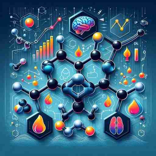 Esteri Chetonici: La Chiave per Ottimizzare la Chetosi e Migliorare le Prestazioni Fisiche una grande molecola stilizzata di estere chetonico, con atomi colorati e legami ben visibili. Intorno alla molecola, piccole icone che rappresentano i benefici: un cervello per la chiarezza mentale, un muscolo per la performance atletica, una fiamma per il metabolismo accelerato.