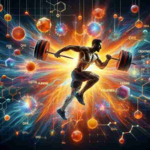Integratori per Sportivi in Dieta Chetogenica: Migliorare l'Endurance e l'Efficienza Muscolare L'immagine mostra un atleta che incarna la forza e l'energia derivanti dall'uso di creatina e beta-alanina in chetosi. I dettagli molecolari e lo sfondo dinamico creano una rappresentazione visivamente accattivante di questo fenomeno.