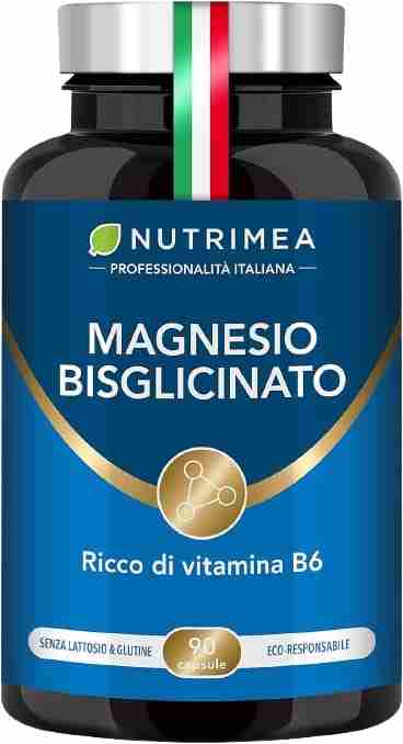 Immagine del Nutrimea Magnesio Bisglicinato arricchito con vitamina B6, fondamentale per ridurre la stanchezza e l'affaticamento