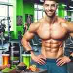 Stimolanti naturali compatibili con la dieta keto: Energia pura per un corpo chetonico! Stimolanti naturali compatibili con la dieta keto Atleta in forma, sorridente e pieno di energia. tutto intorno stimolanti naturali come caffeina, guaranà, tè verde, ginseng. sullo sfondo attrezzi da palestra e pareti dai colori vivaci