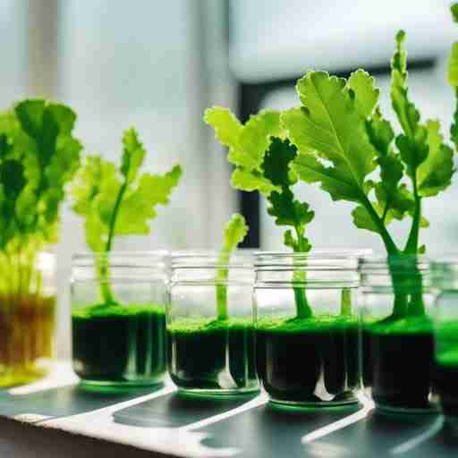 Come coltivare spirulina a casa Kit per la coltivazione domestica di spirulina su un davanzale soleggiato, con diversi stadi di crescita visibili in piccoli contenitori trasparenti