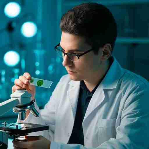 Evidenze Scientifiche a Supporto degli Usi Tradizionali Scienziato che esamina la spirulina al microscopio in un laboratorio moderno