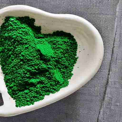 La Spirulina: Una Potente Risorsa per il Cuore Una ciotola piena di polvere di spirulina disposta a forma di cuore