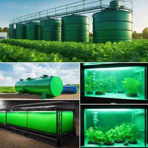 Metodi di produzione della spirulina Collage di tre immagini: vasche all'aperto con spirulina, fotobioreattore tubolare moderno, e sistema di coltivazione indoor con illuminazione LED