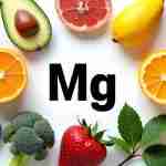 Magnesio: Il Potente Segreto per una Vita Vibrante: Un'immagine composita che mostra vari alimenti ricchi di magnesio disposti artisticamente, con al centro un simbolo del magnesio (Mg) stilizzato.