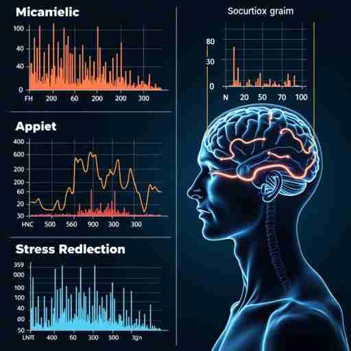 Magnesio e Performance Mentale nello Sport Visualizzazione multi-pannello che mostra l'attività cerebrale dell'atleta, i modelli di sonno e le tecniche di riduzione dello stress, con sovrapposizione scientifica degli effetti del magnesio
