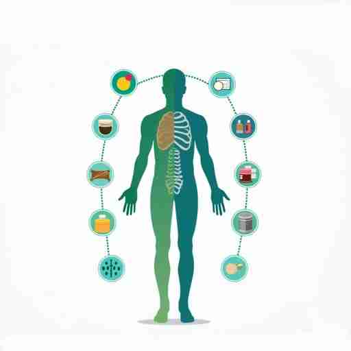 Il Ruolo del Magnesio nel Corpo Umano: Un'infografica del corpo umano che evidenzia i vari sistemi influenzati dal magnesio.