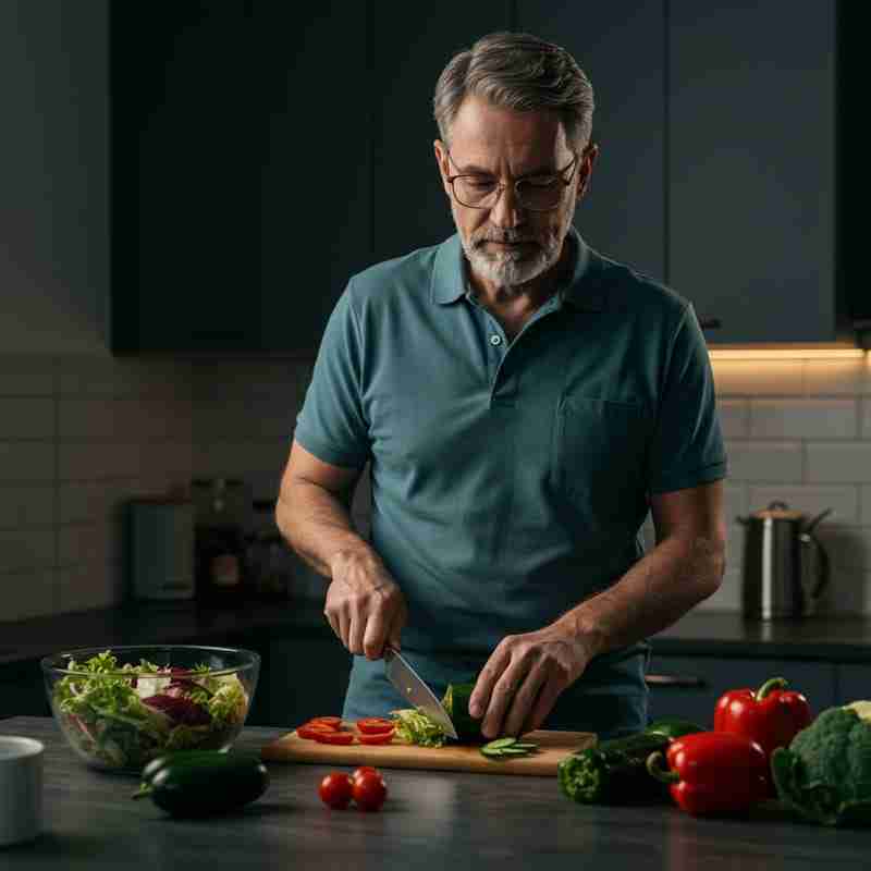 Uomo che prepara con cura un pranzo sano da portare via