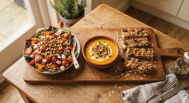 Idee in cucina con i semi di zucca: insalate, vellutate e barrette energetiche