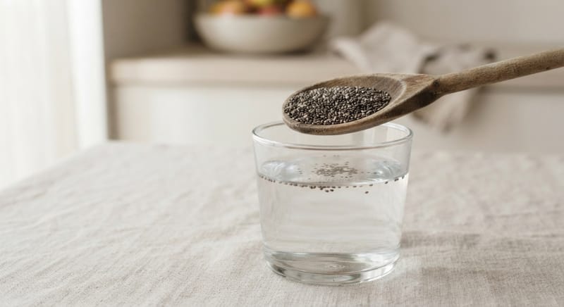 Semi di chia crudi pronti per essere idratati in acqua, primo passaggio per capire come si usano