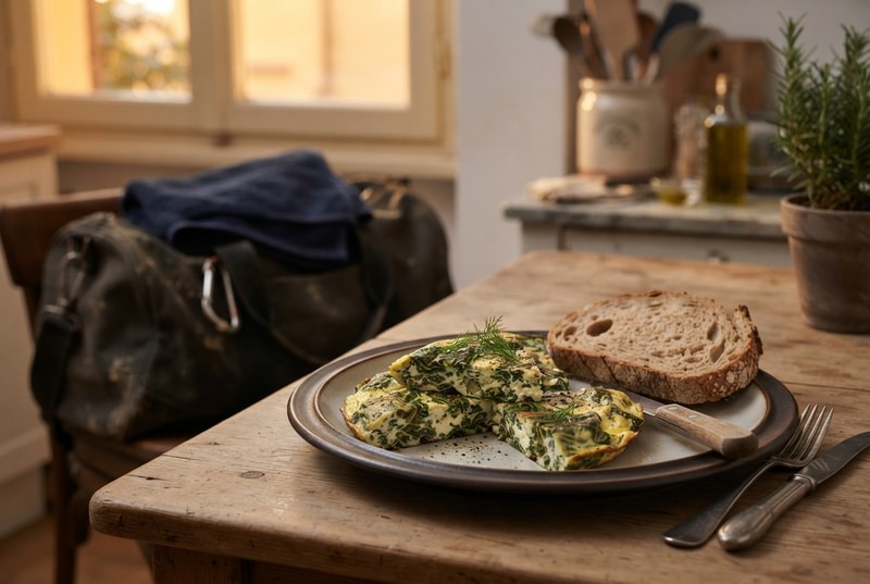 Frittata di bietola e ricotta con pane integrale per il post-allenamento