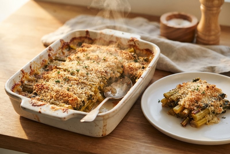 Coste di bietola gratinate al forno con pangrattato e parmigiano