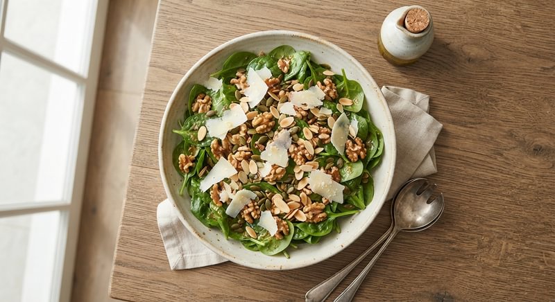 Insalata di spinaci crudi con noci e semi di zucca ricca di nutrienti
