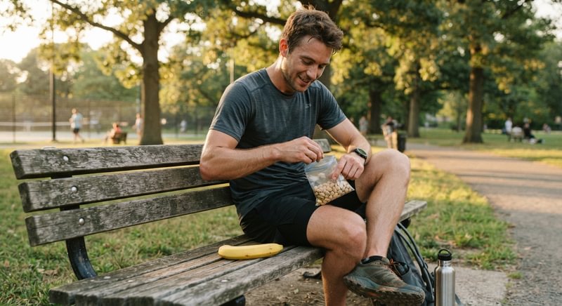 Sportivo mangia pistacchi come spuntino post allenamento