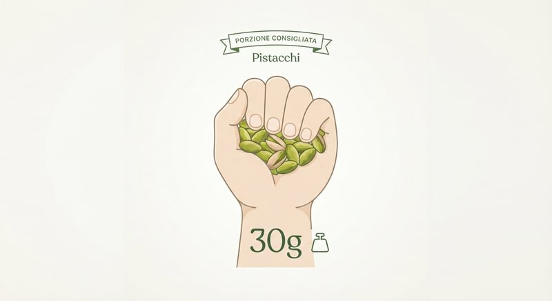 Porzione consigliata di pistacchi da 30 grammi in un pugno