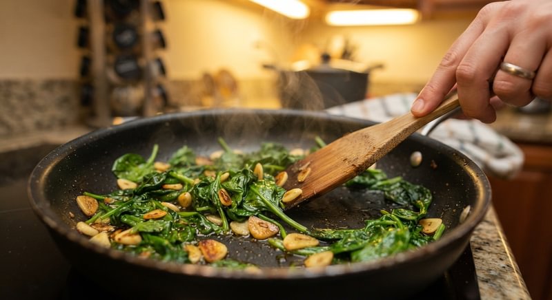 Spinaci saltati in padella con aglio e olio, ricetta veloce e nutriente
